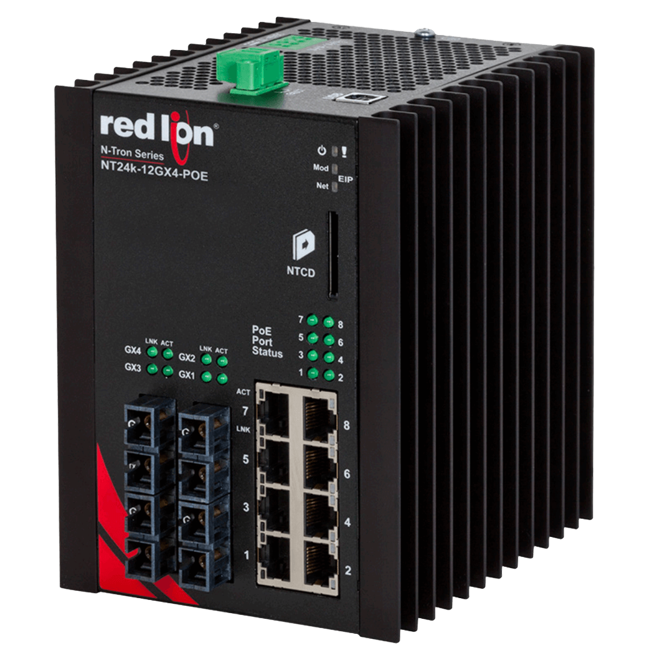 Red Lion Industrial PoE+ Switch, NT24k-12GX4-POE
